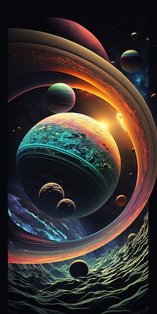 A close up of a picture of a group of planets generative ai