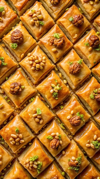 a close up of a pie with nuts on it