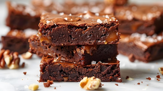 a close up of a piece of chocolate cake with nuts and nuts