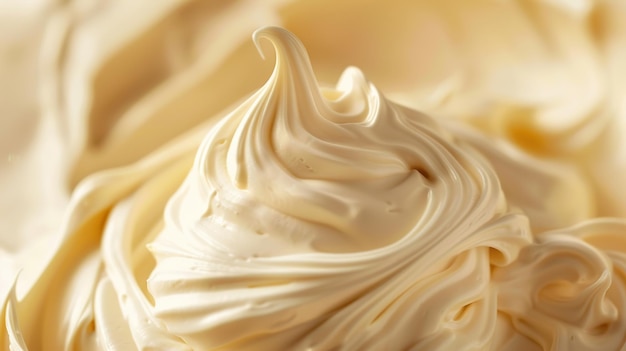 a close up of a piece of food with cream on it