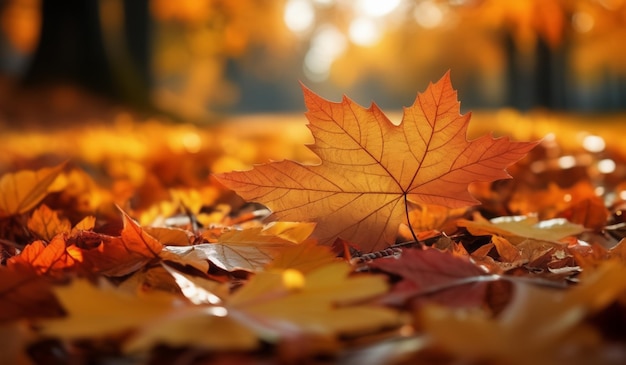 A close up of a pile of autumn leaves