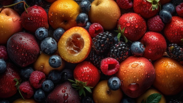 A close up of a pile of fruit