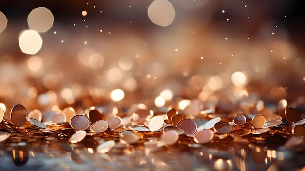 Photo a close up of a pile of gold coins with the light shining on it