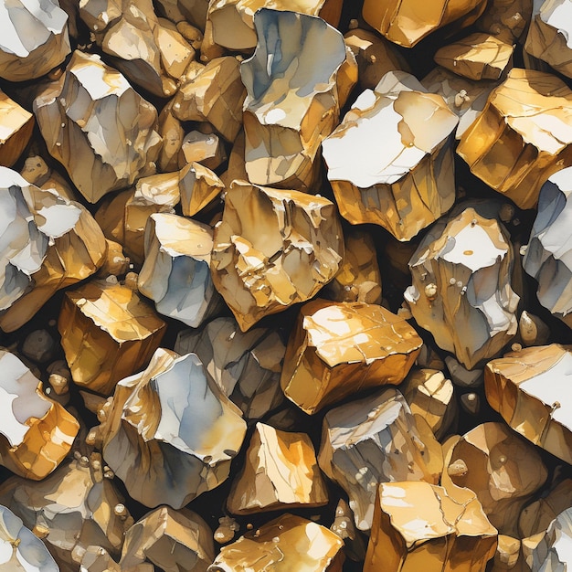 a close up of a pile of gold and white rocks