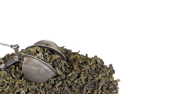 a close up of a pile of green tea