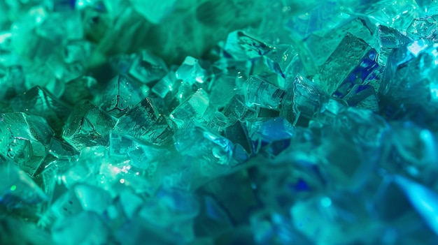 a close up of a pile of ice crystals with blue and green colors generative ai