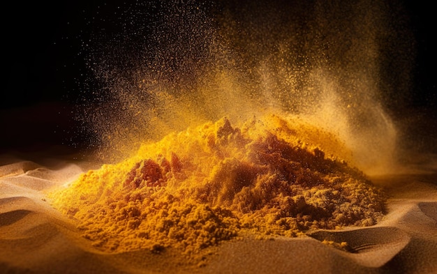 A close up of a pile of orange salt with the word salt on it