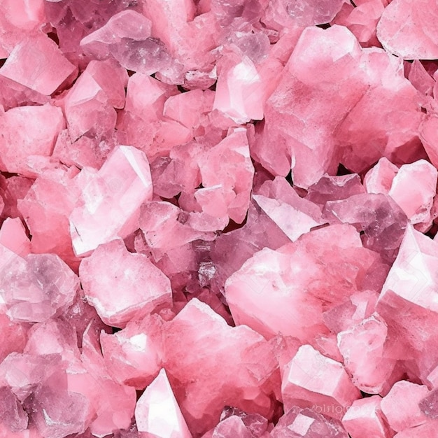 A close up of a pile of pink crystals with a black background generative ai