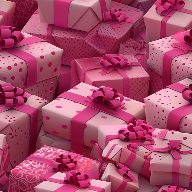 Photo a close up of a pile of pink and white gift boxes generative ai