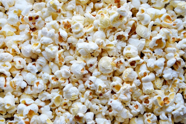 A close up of a pile of popcorn