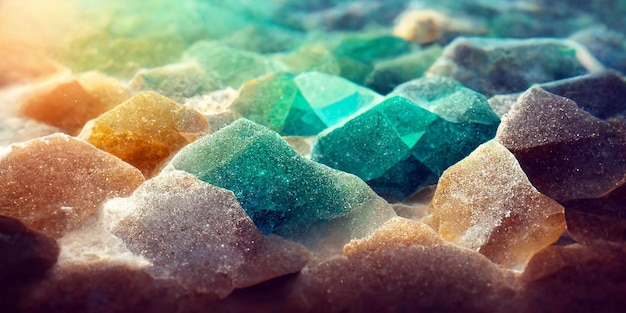 A close up of a pile of sand with different colored rocks.