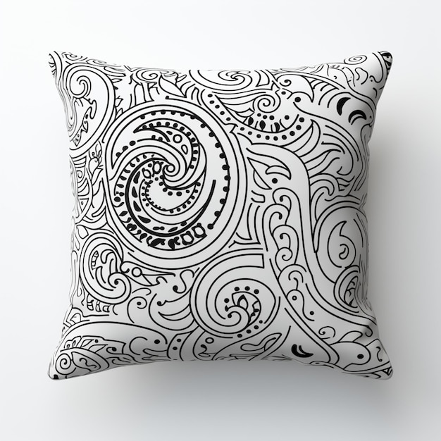 a close up of a pillow with a black and white design generative ai