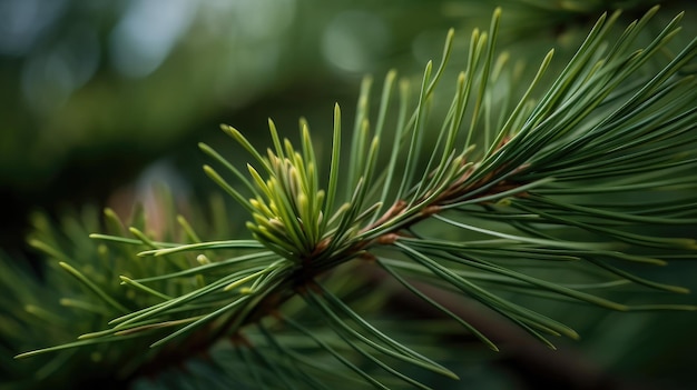 A close up of a pine tree branch with green needles.