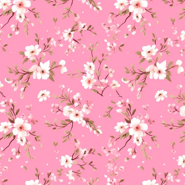 A close up of a pink background with white flowers generative ai