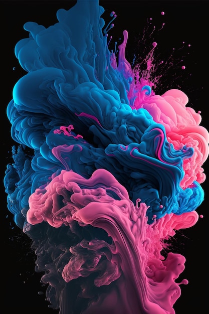 Close up of a pink and blue liquid painting generative ai