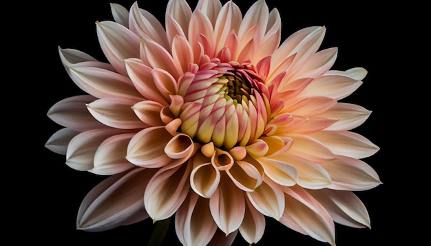 Close up of a pink dahlia on a black background generative AI