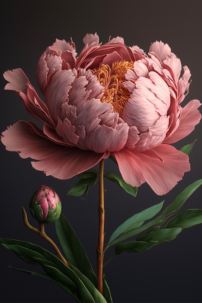 Close up of a pink flower on a stem generative ai