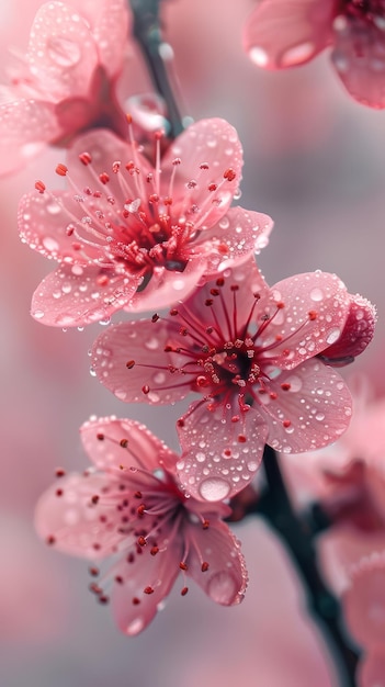 Photo a close up of a pink flower with droplets of water on it