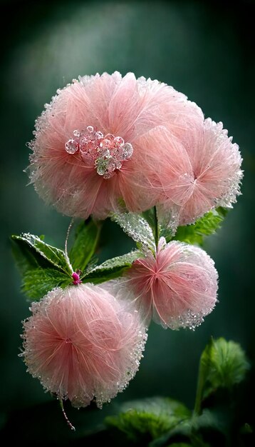 Close up of pink flower with water droplets on it generative ai