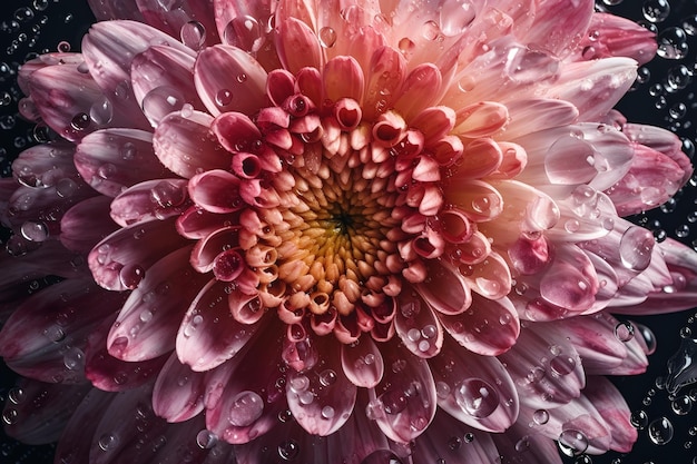 A close up of a pink flower with water droplets on it