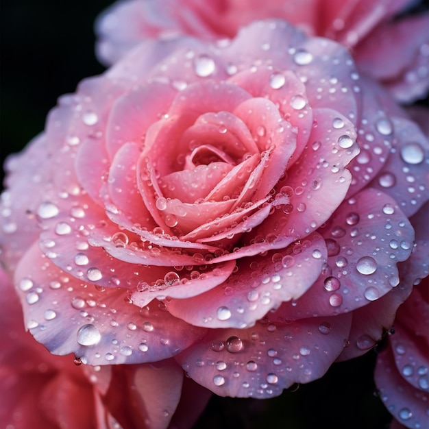 A close up of a pink flower with water droplets on it