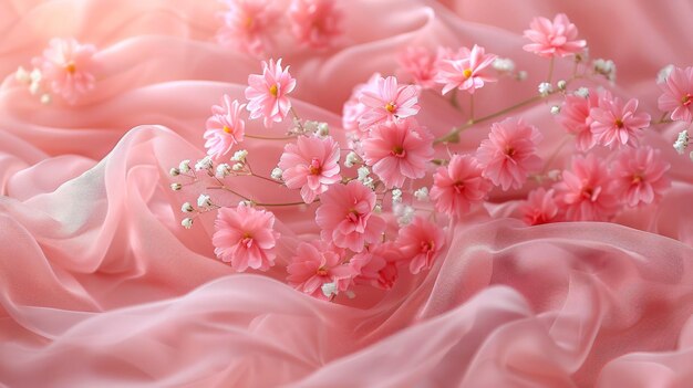 Close Up of Pink Flowers on Pink Fabric