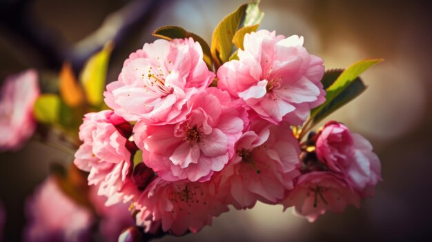 A close up of pink flowers with the word cherry on the top