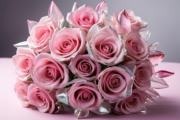 Close up on pink glass roses bouquetClose up on pink glass roses bouquet