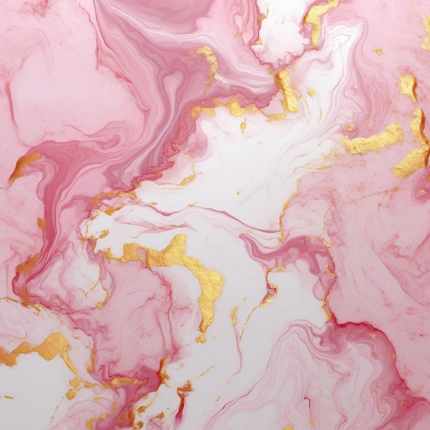 A close up of a pink and gold marble with gold paint generative ai