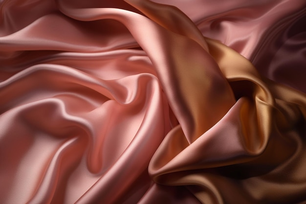 A close up of a pink and gold silk fabric.