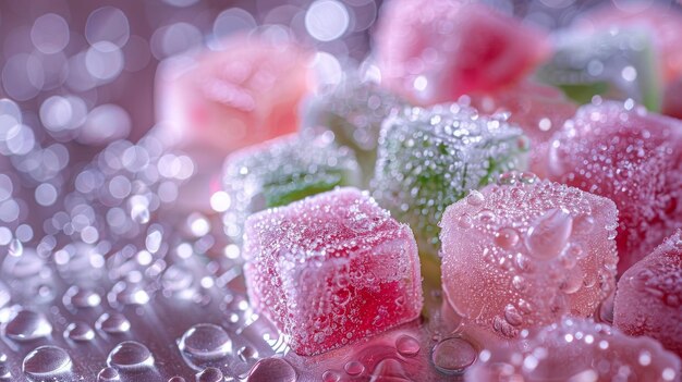 Photo a close up of pink and green gummy bear ice cubes lime slices and a whipped cream swirl