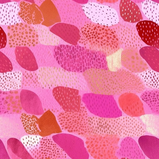 A close up of a pink and orange abstract painting with dots generative ai