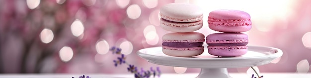 Photo a close up of a pink and purple dessert with purple and white flowers