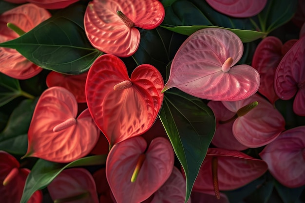 Close Up of Pink and Red Anthurium Flowers