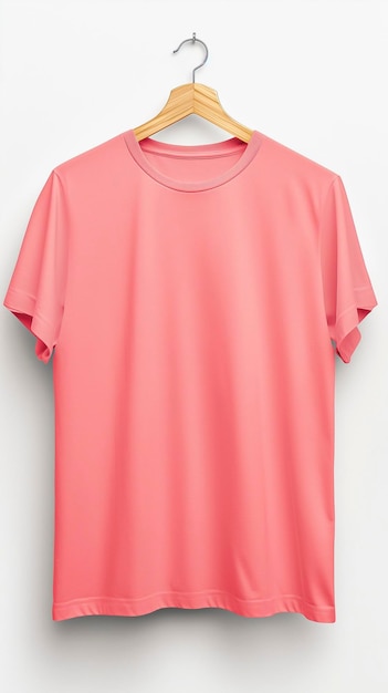 A close up of a pink shirt hanging on a hanger Pink apparel mockup