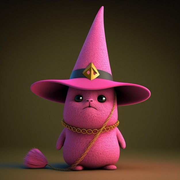 A close up of a pink toy wearing a pink hat generative ai