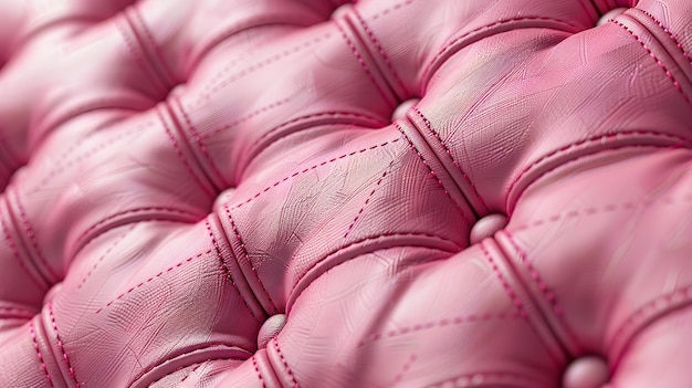 a close up of a pink and white cushion with a pink leather cover