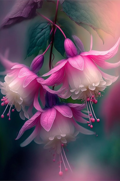 Close up of a pink and white flower generative ai