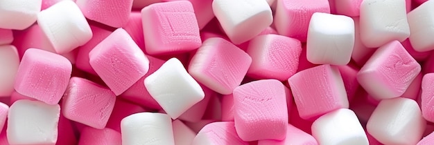 A close up of pink and white marshmallows