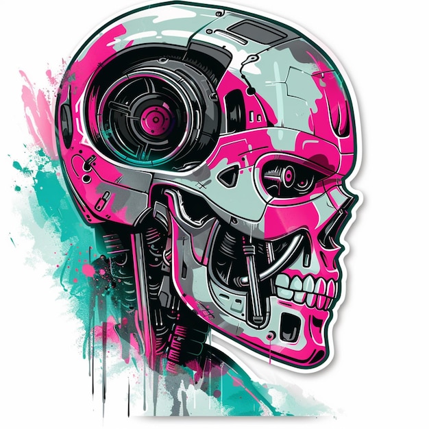 a close up of a pink and white skull with a camera generative ai