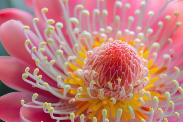 Close Up Of A Pink And Yellow Flower In Bloom