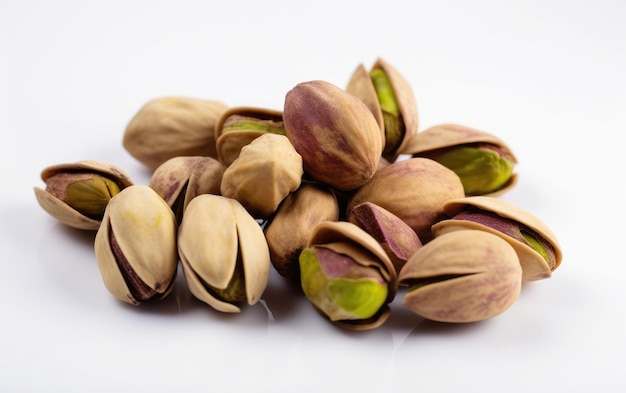 A close up pistachios nuts isolated on a white background healthy eco food ai generated