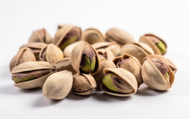 A close up pistachios nuts isolated on a white background healthy eco food ai generated