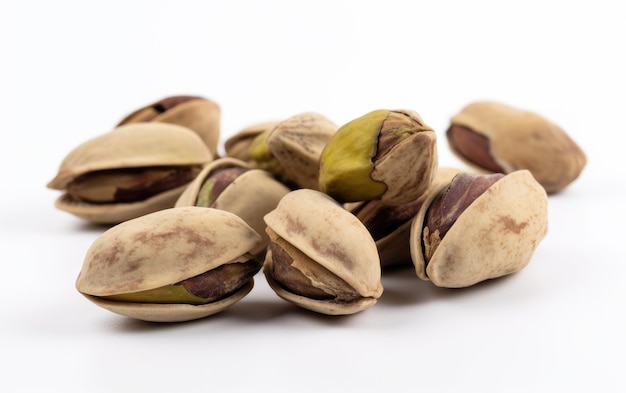 A close up pistachios nuts isolated on a white background healthy eco food ai generated