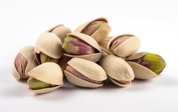 A close up pistachios nuts isolated on a white background healthy eco food ai generated