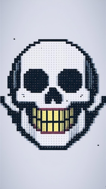 Photo a close up of a pixel skull on a white background