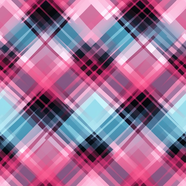 a close up of a plaid pattern with a pink and blue background generative ai