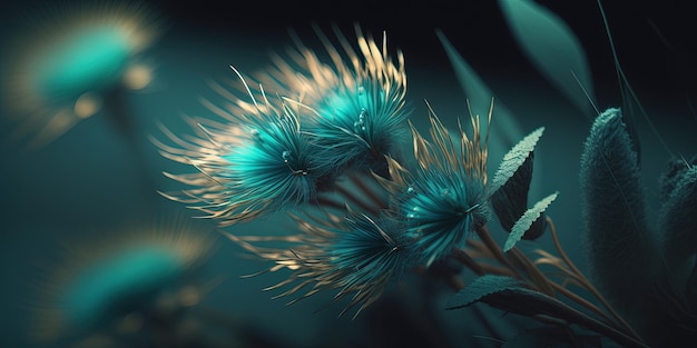 A close up of a plant with blue flowers generative AI