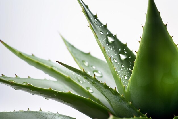 A close up of a plant with a drop of aloe vera on it