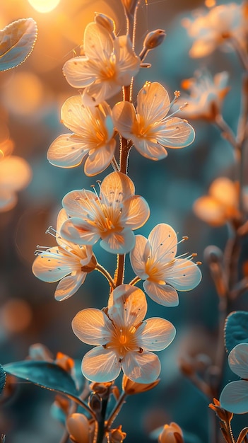 a close up of a plant with flowers in the foreground